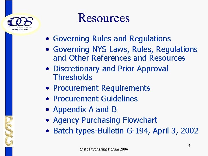 Resources • Governing Rules and Regulations • Governing NYS Laws, Rules, Regulations and Other