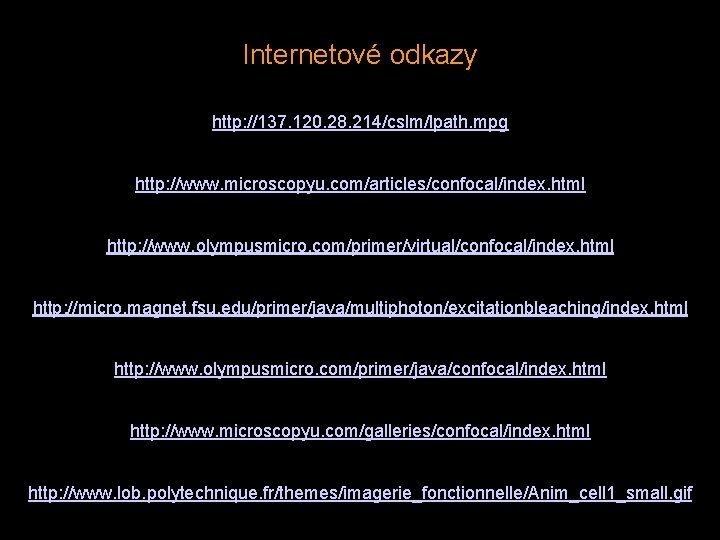 Internetové odkazy http: //137. 120. 28. 214/cslm/lpath. mpg http: //www. microscopyu. com/articles/confocal/index. html http: