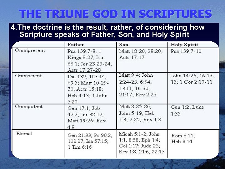 THE TRIUNE GOD IN SCRIPTURES 4. The doctrine is the result, rather, of considering