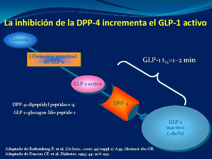 La inhibición de la DPP-4 incrementa el GLP-1 activo Comida LIberación intestinal de GLP-1