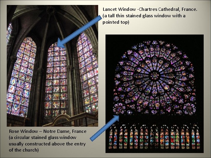 Lancet Window -Chartres Cathedral, France. (a tall thin stained glass window with a pointed