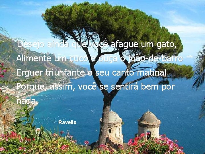 Desejo ainda que você afague um gato, Alimente um cuco e ouça o joão-de-barro Desejo ainda que você afague um gato, Alimente um cuco e ouça o joão-de-barro