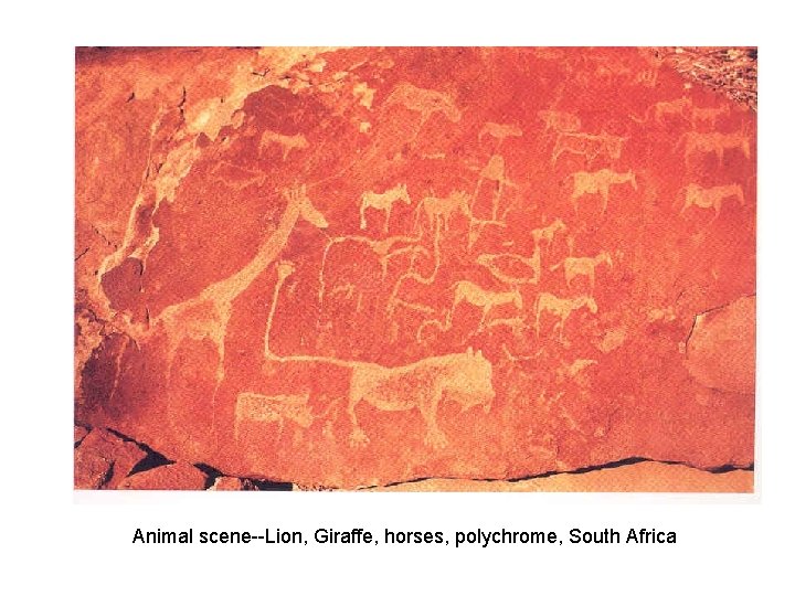 Animal scene--Lion, Giraffe, horses, polychrome, South Africa 