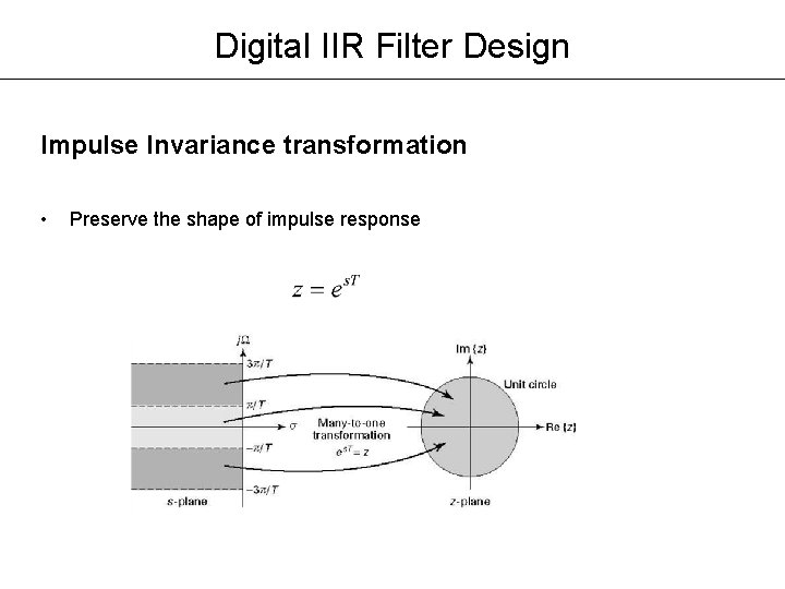 Digital IIR Filter Design Impulse Invariance transformation • Preserve the shape of impulse response Digital IIR Filter Design Impulse Invariance transformation • Preserve the shape of impulse response