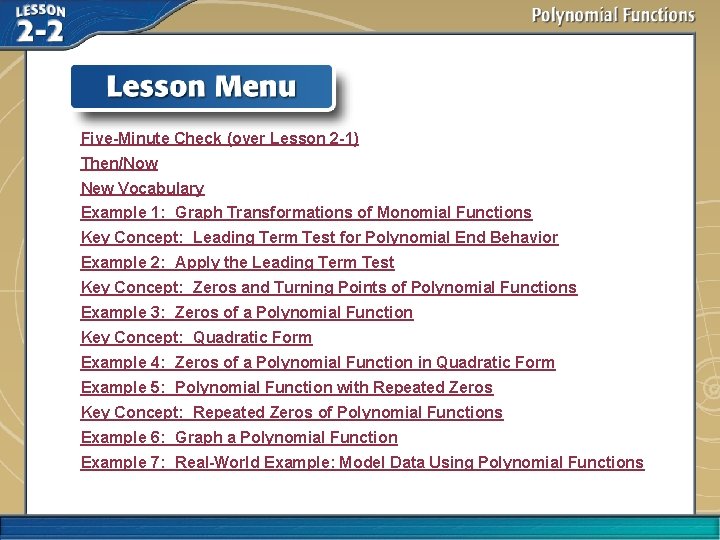 Five-Minute Check (over Lesson 2 -1) Then/Now New Vocabulary Example 1: Graph Transformations of