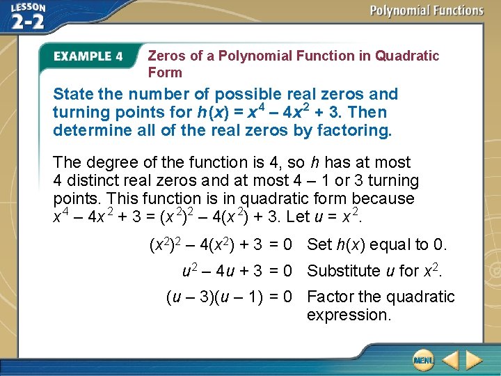 Zeros of a Polynomial Function in Quadratic Form State the number of possible real
