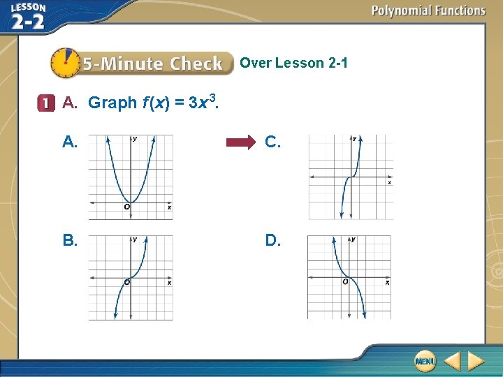 Over Lesson 2 -1 A. Graph f (x) = 3 x 3. A. C.