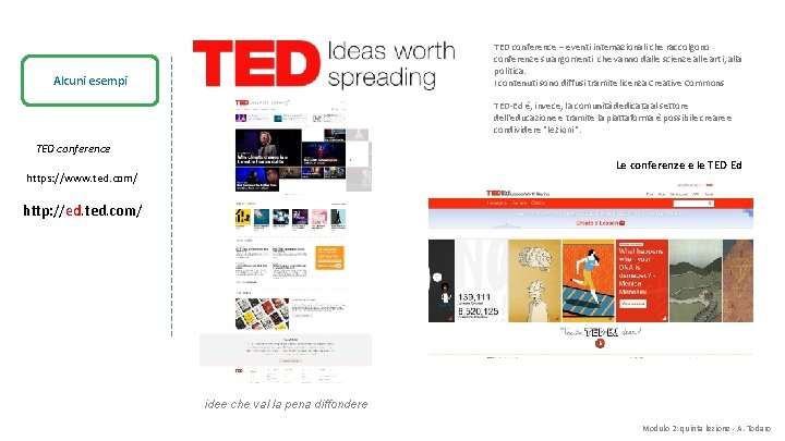 TED conference – eventi internazionali che raccolgono conferenze su argomenti che vanno dalle scienze
