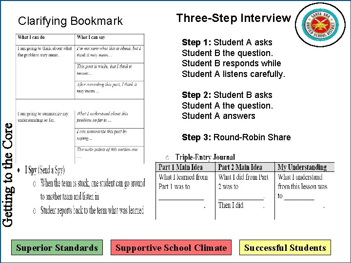 Clarifying Bookmark Three-Step Interview Step 1: Student A asks Student B the question. Student