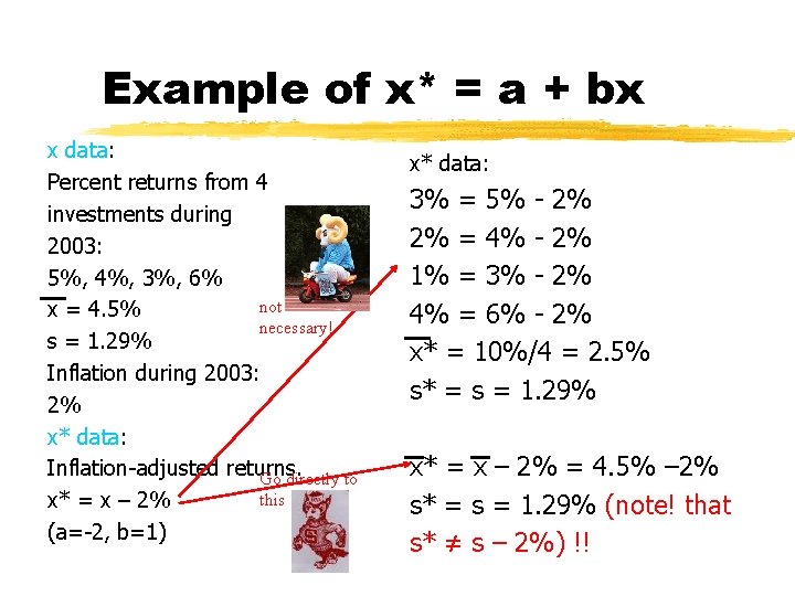 Example of x* = a + bx x data: Percent returns from 4 investments