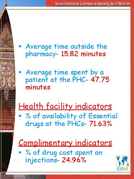 § Average time outside the pharmacy- 15. 82 minutes § Average time spent by