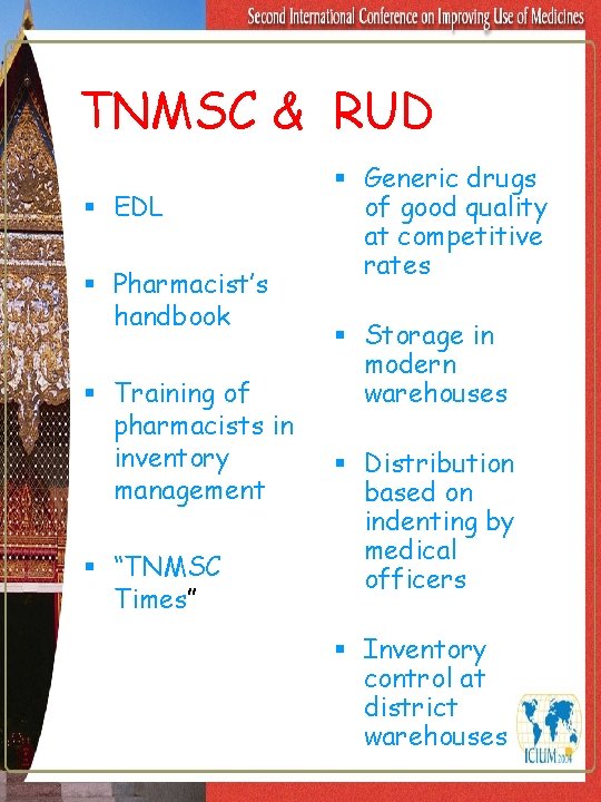 TNMSC & RUD § EDL § Pharmacist’s handbook § Training of pharmacists in inventory