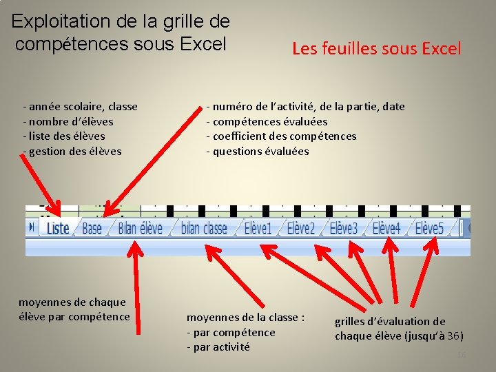 Exploitation de la grille de compétences sous Excel - année scolaire, classe - nombre