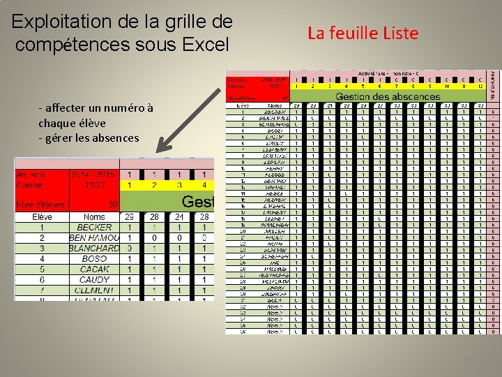 Exploitation de la grille de compétences sous Excel La feuille Liste - affecter un