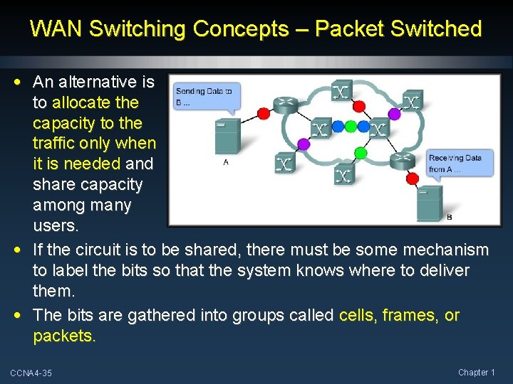 WAN Switching Concepts – Packet Switched • An alternative is to allocate the capacity