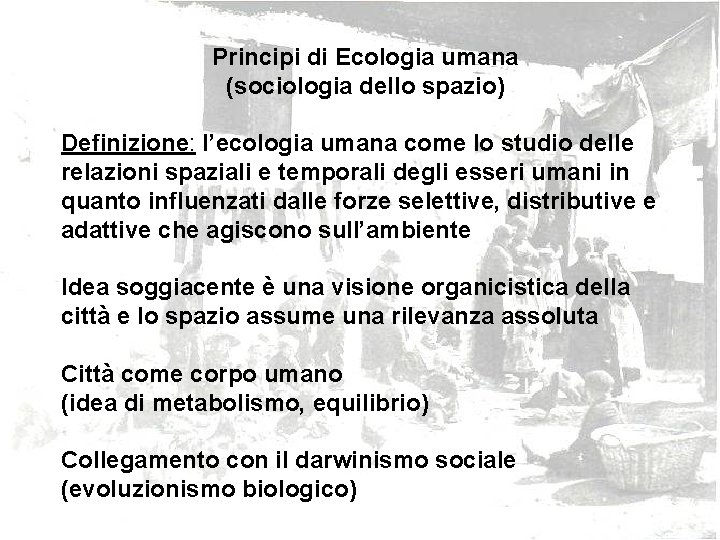 Principi di Ecologia umana (sociologia dello spazio) Definizione: l’ecologia umana come lo studio delle