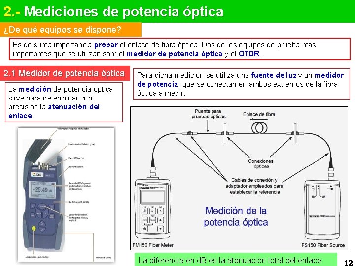 2. - Mediciones de potencia óptica ¿De qué equipos se dispone? Es de suma