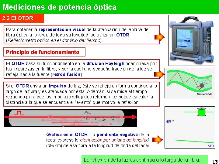 Mediciones de potencia óptica 2. 2 El OTDR Para obtener la representación visual de