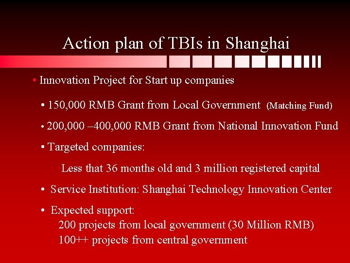 Action plan of TBIs in Shanghai • Innovation Project for Start up companies •