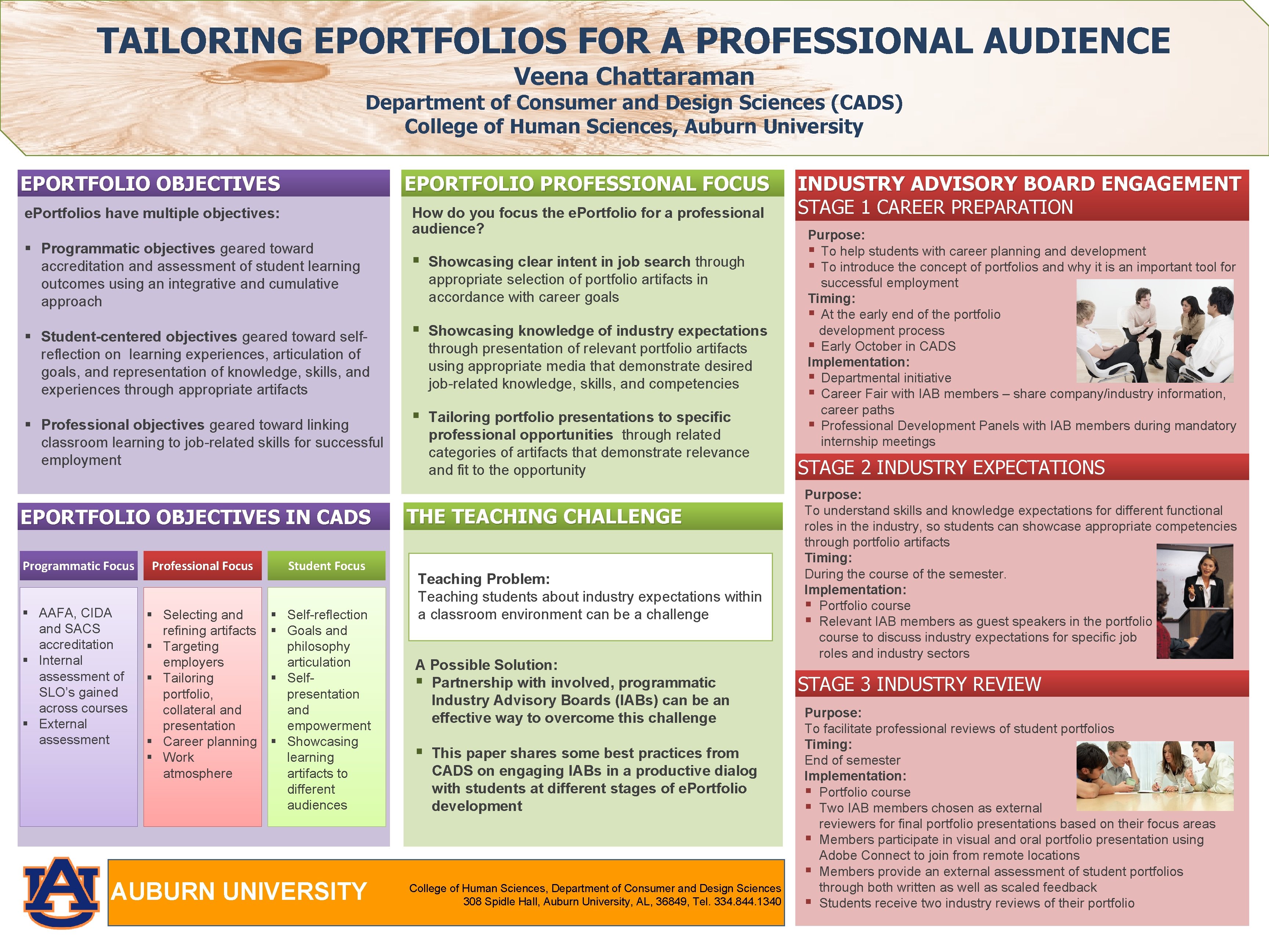 TAILORING EPORTFOLIOS FOR A PROFESSIONAL AUDIENCE Veena Chattaraman Department of Consumer and Design Sciences TAILORING EPORTFOLIOS FOR A PROFESSIONAL AUDIENCE Veena Chattaraman Department of Consumer and Design Sciences