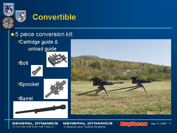 Convertible l 5 piece conversion kit: äCartridge guide & unload guide äBolt äSprocket äBarrel