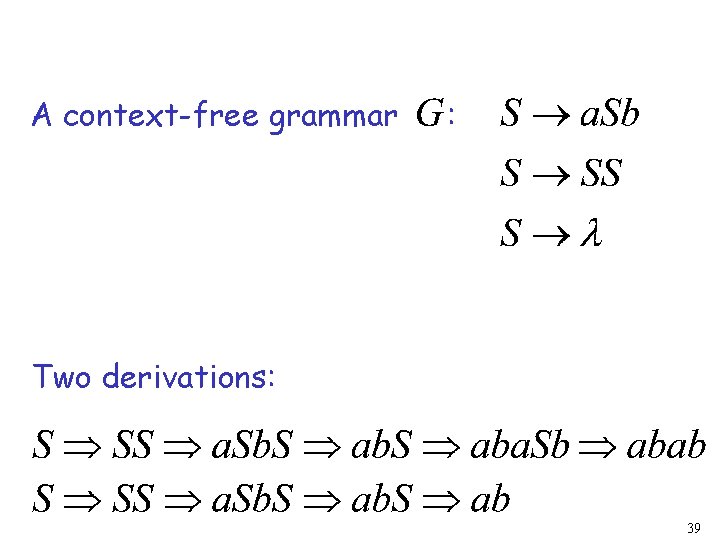 A context-free grammar : Two derivations: 39 