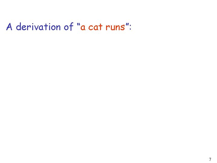 A derivation of “a cat runs”: 7 