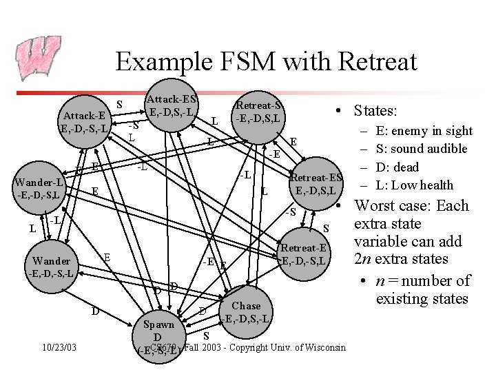 Example FSM with Retreat Attack-E E, -D, -S, -L Attack-ES E, -D, S, -L