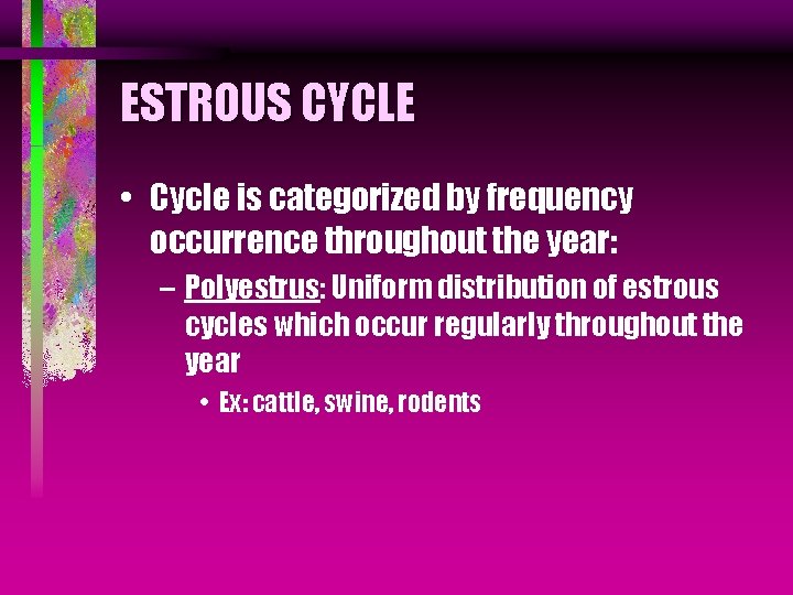 ESTROUS CYCLE • Cycle is categorized by frequency occurrence throughout the year: – Polyestrus: ESTROUS CYCLE • Cycle is categorized by frequency occurrence throughout the year: – Polyestrus: