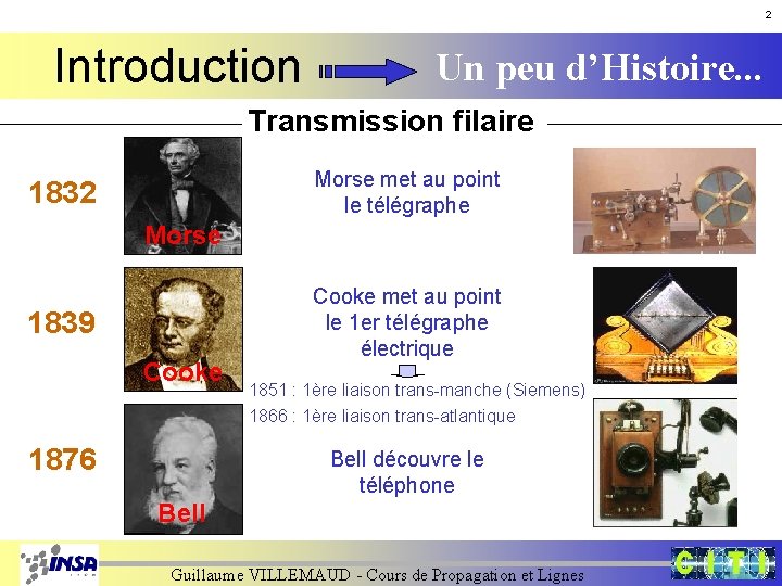 2 Introduction Un peu d’Histoire. . . Transmission filaire Morse met au point le 2 Introduction Un peu d’Histoire. . . Transmission filaire Morse met au point le