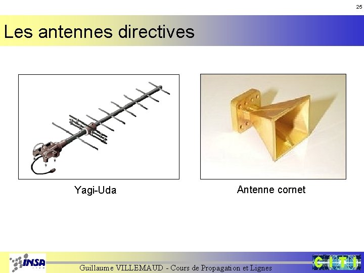 25 Les antennes directives Yagi-Uda Antenne cornet Guillaume VILLEMAUD - Cours de Propagation et 25 Les antennes directives Yagi-Uda Antenne cornet Guillaume VILLEMAUD - Cours de Propagation et