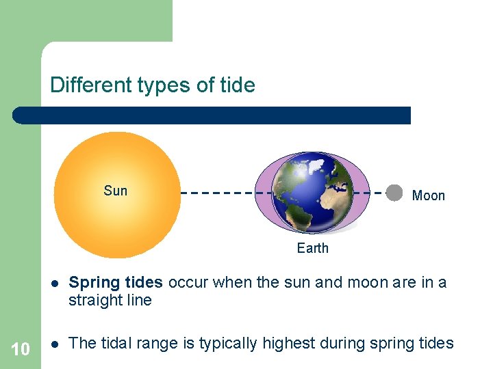 Different types of tide Sun Moon Earth 10 l Spring tides occur when the