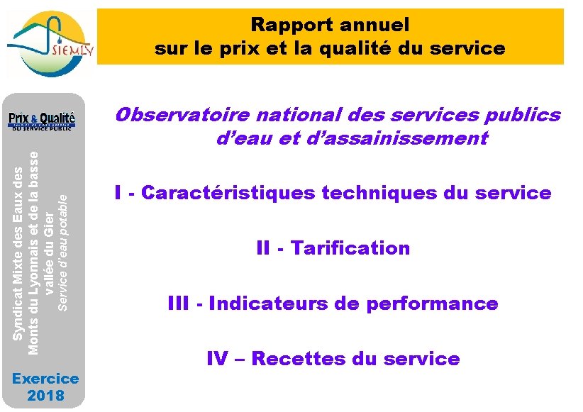 Rapport annuel sur le prix et la qualité du service Service d’eau potable Syndicat