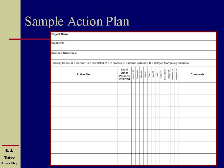 Sample Action Plan B. J. Tatro Consulting 