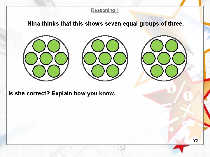 Reasoning 1 Nina thinks that this shows seven equal groups of three. Is she