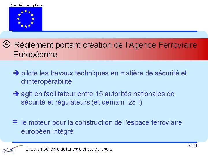 Commission européenne Règlement portant création de l’Agence Ferroviaire Européenne pilote les travaux techniques en