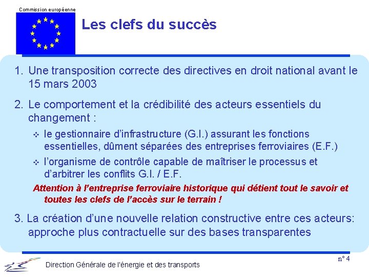 Commission européenne Les clefs du succès 1. Une transposition correcte des directives en droit
