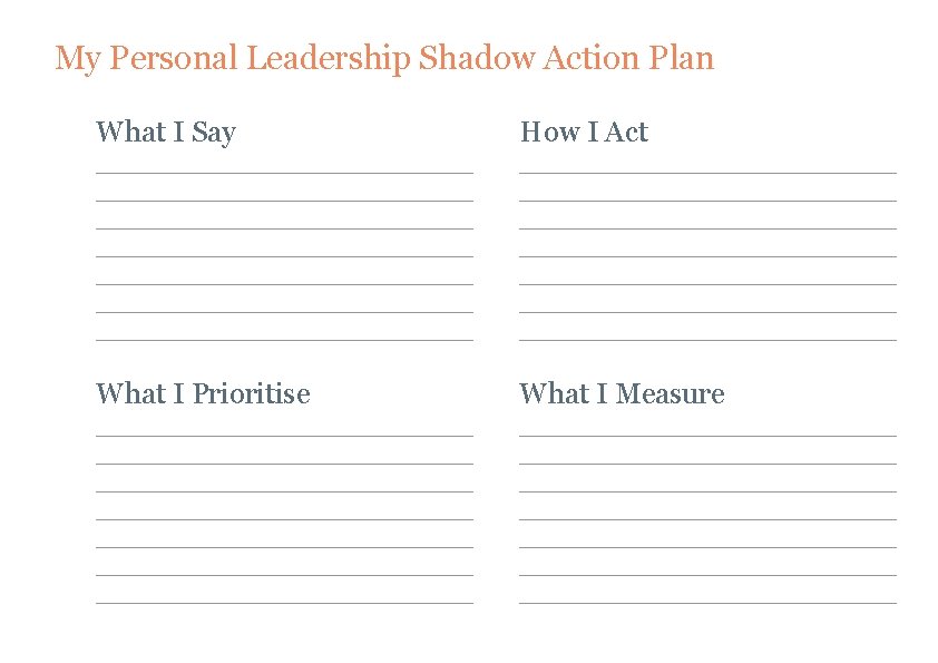 My Personal Leadership Shadow Action Plan What I Say How I Act What I