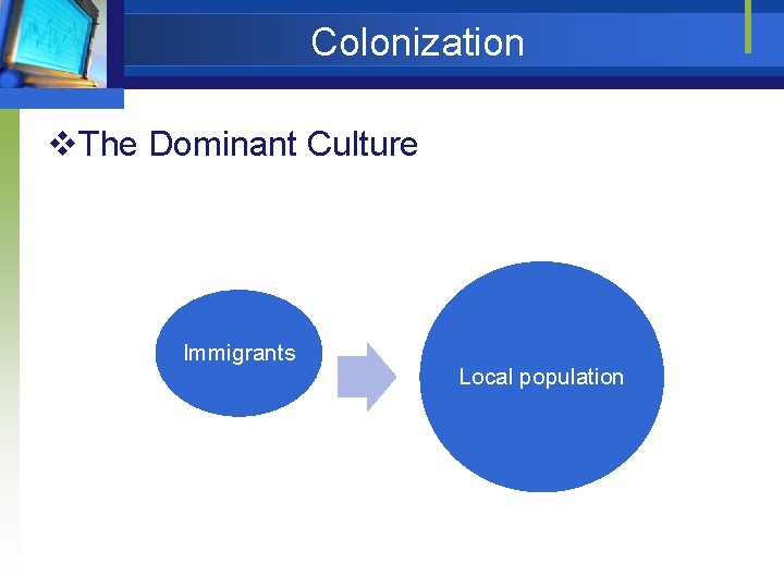 Colonization v. The Dominant Culture Immigrants Local population 