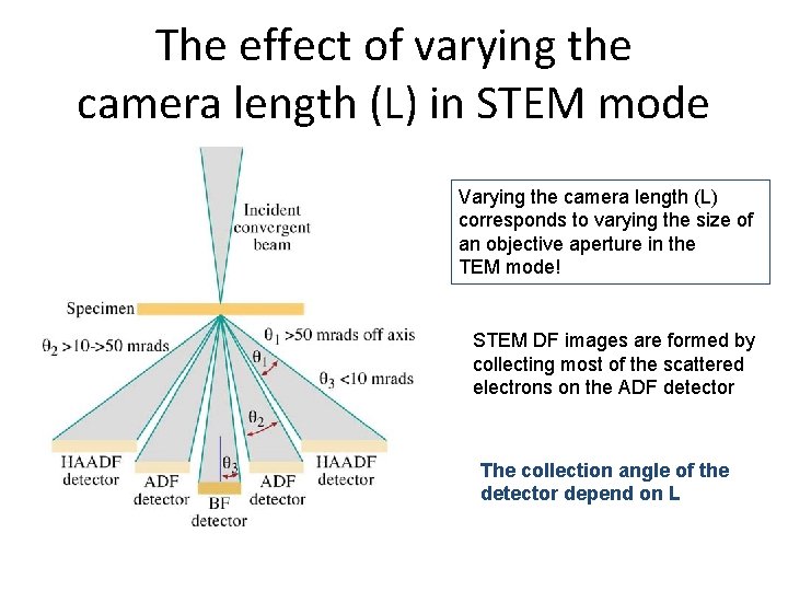 The effect of varying the camera length (L) in STEM mode Varying the camera