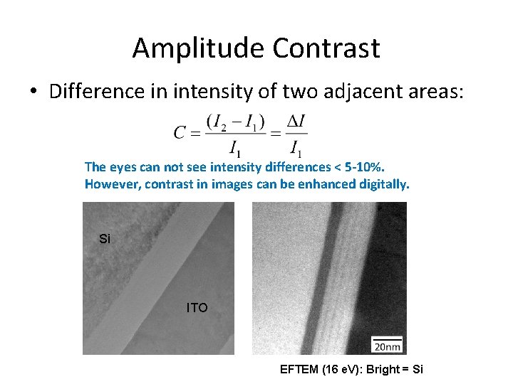 Amplitude Contrast • Difference in intensity of two adjacent areas: The eyes can not