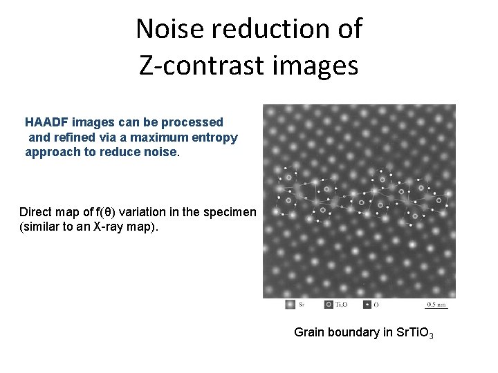 Noise reduction of Z-contrast images HAADF images can be processed and refined via a