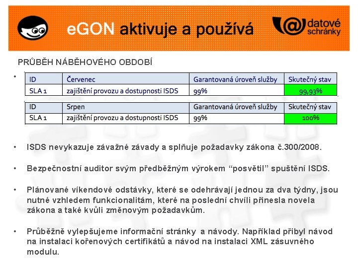 PRŮBĚH NÁBĚHOVÉHO OBDOBÍ • Od 1. 7. 2009 je ISDS provozován téměř bez neplánovaných