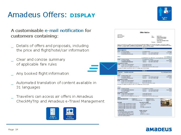 Amadeus Offers: DISPLAY A customisable e-mail notification for customers containing: _ Details of offers