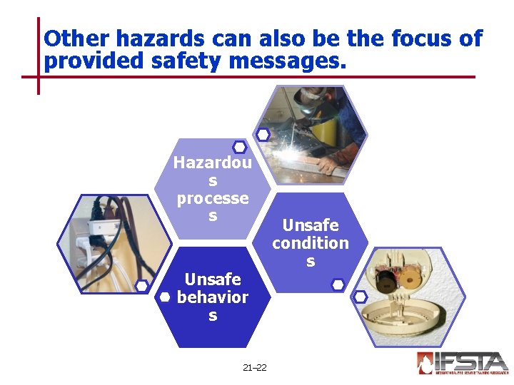 Other hazards can also be the focus of provided safety messages. Hazardou s processe