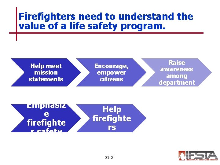 Firefighters need to understand the value of a life safety program. Help meet mission