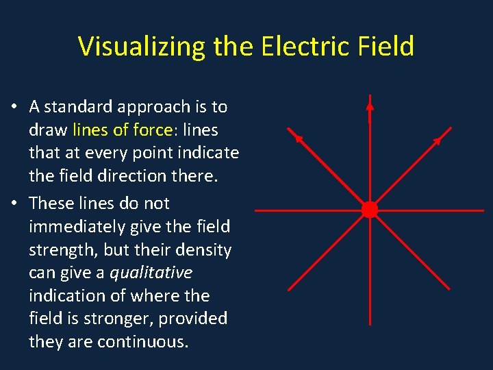Visualizing the Electric Field • A standard approach is to • a draw lines