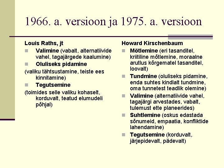 1966. a. versioon ja 1975. a. versioon Louis Raths, jt n Valimine (vabalt, alternatiivide