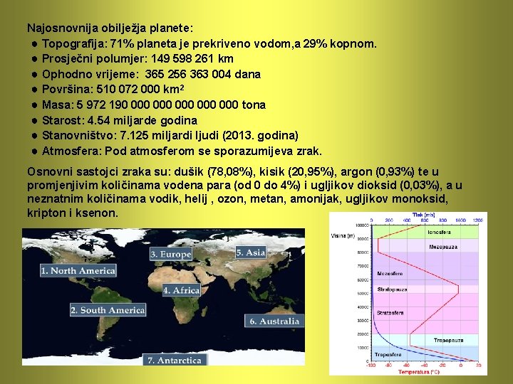 Najosnovnija obilježja planete: ● Topografija: 71% planeta je prekriveno vodom, a 29% kopnom. ●