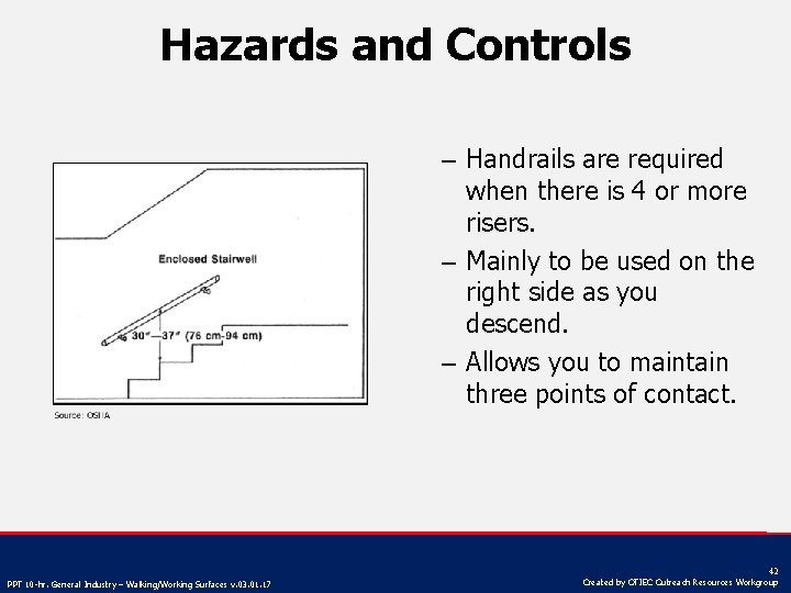 Hazards and Controls – Handrails are required when there is 4 or more risers.